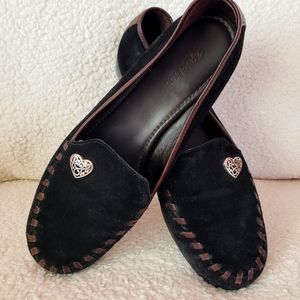 Brighton Black Suede Whipstitched Loafers sz 9M